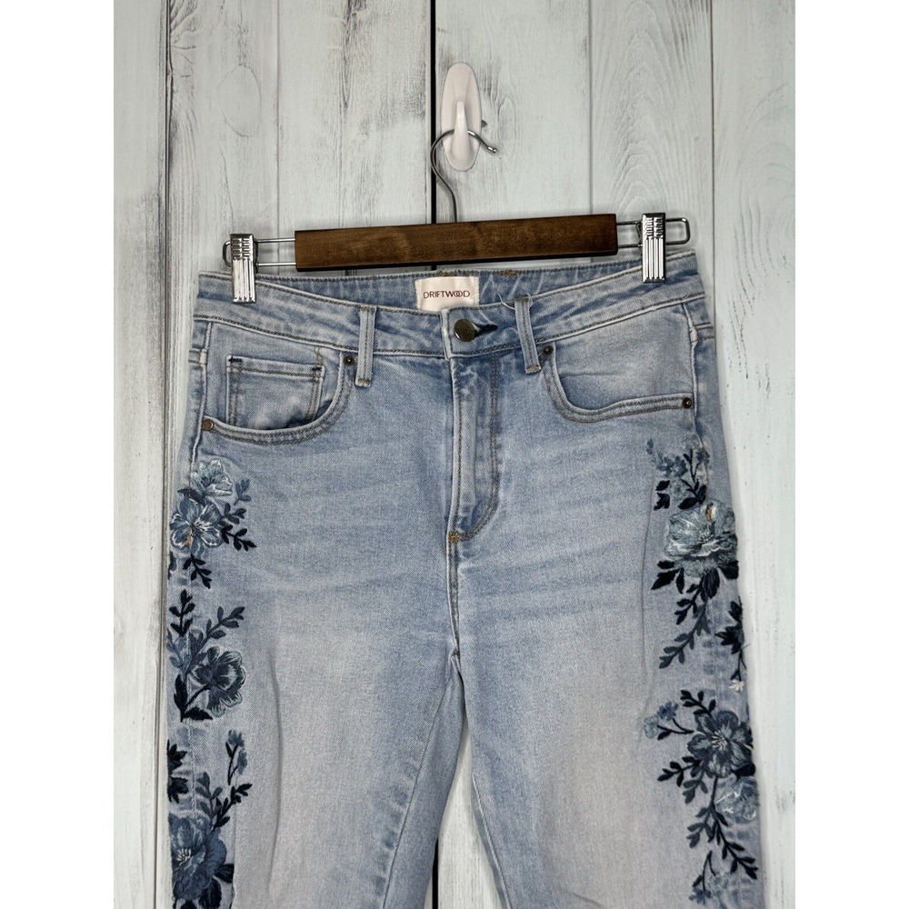 Driftwood Gizelle Jeans Women's Size 25 Floral Embroidered Distressed Cropped